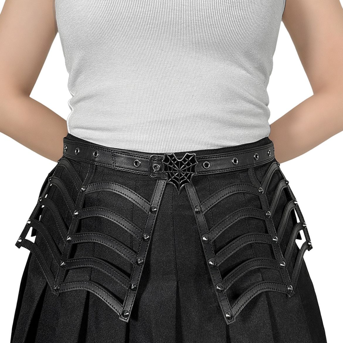 Product image of Demoniacult DA-315-SM Blk Faux Leather Faux Leather Spiderweb Cut Out Belt