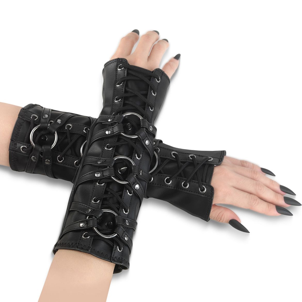 Product image of Demoniacult DA-462 Blk Str Faux Leather Stretch Faux Leather Arm Warmer (Pair)