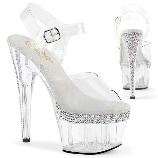 Product image of Pleaser ADORE-708PHRS Clr/Clr 7 Inch Heel 2 3/4 Inch PF Ankle Strap Sandal w/ RS Lines