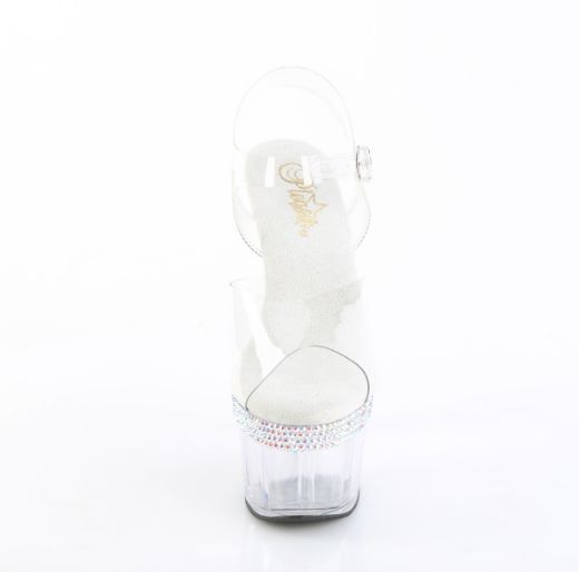 Product image of Pleaser ADORE-708PHRS Clr/Clr 7 Inch Heel 2 3/4 Inch PF Ankle Strap Sandal w/ RS Lines