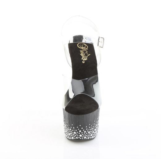 Product image of Pleaser ADORE-708SPKL-01 Clr/Blk-Slv RS 7 Inch Heel 2 3/4 Inch PF Ankle Strap Sandal w/ Sprinkle RS