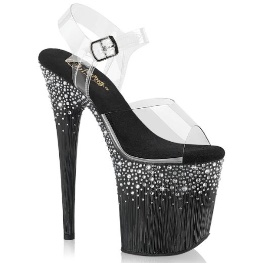 Product image of Pleaser FLAMINGO-808SPKL-02 Clr/Blk-Slv RS 8 Inch Heel 4 Inch PF Ankle Strap Sandal w/ Sprinkle RS