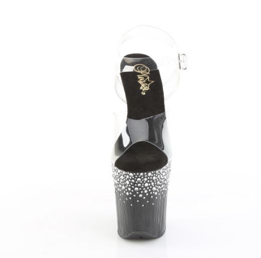 Product image of Pleaser FLAMINGO-808SPKL-02 Clr/Blk-Slv RS 8 Inch Heel 4 Inch PF Ankle Strap Sandal w/ Sprinkle RS