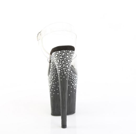 Product image of Pleaser FLAMINGO-808SPKL-02 Clr/Blk-Slv RS 8 Inch Heel 4 Inch PF Ankle Strap Sandal w/ Sprinkle RS