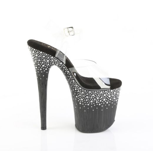 Product image of Pleaser FLAMINGO-808SPKL-02 Clr/Blk-Slv RS 8 Inch Heel 4 Inch PF Ankle Strap Sandal w/ Sprinkle RS