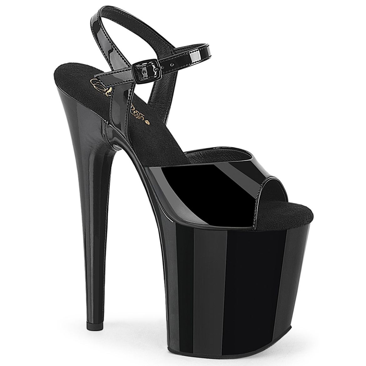Product image of Pleaser FLAMINGO-809WR Blk Pat/Blk 8 Inch Heel 4 Inch PF Ankle Strap Sandal