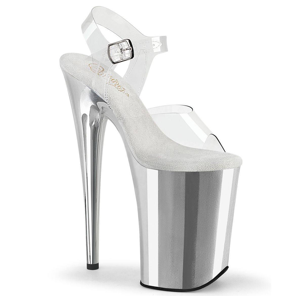 Product image of Pleaser INFINITY-908 Clr/Slv Chrome 9 Inch Heel 5 1/4 Inch PF Ankle Strap Sandal