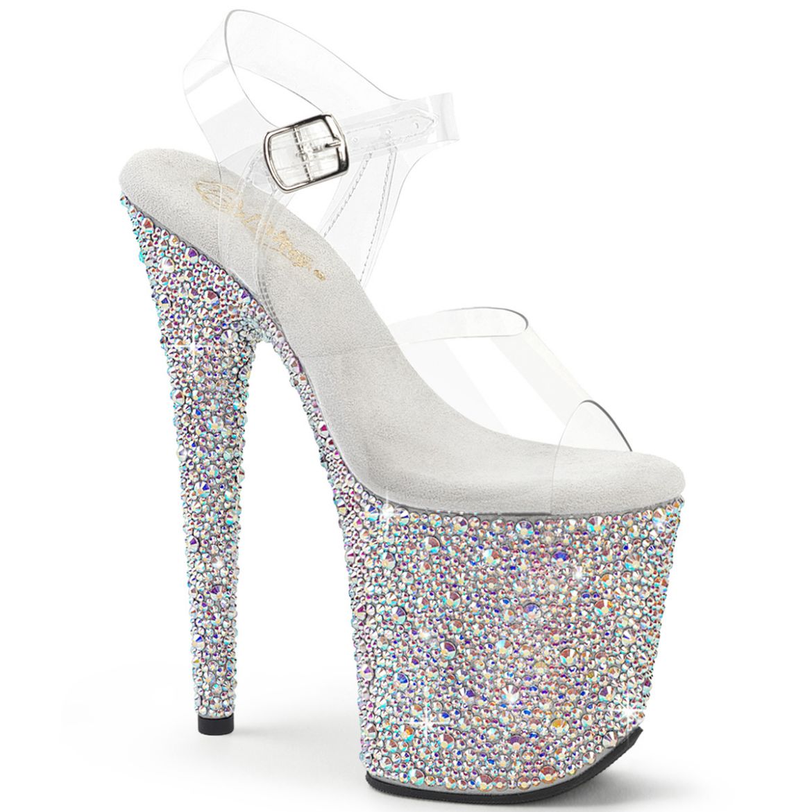 Product image of Pleaser BEJEWELED-808MS Clr/Slv Multi RS 8 Inch Heel 4 Inch PF Ankle Strap Sandal w/Multi Sized RS
