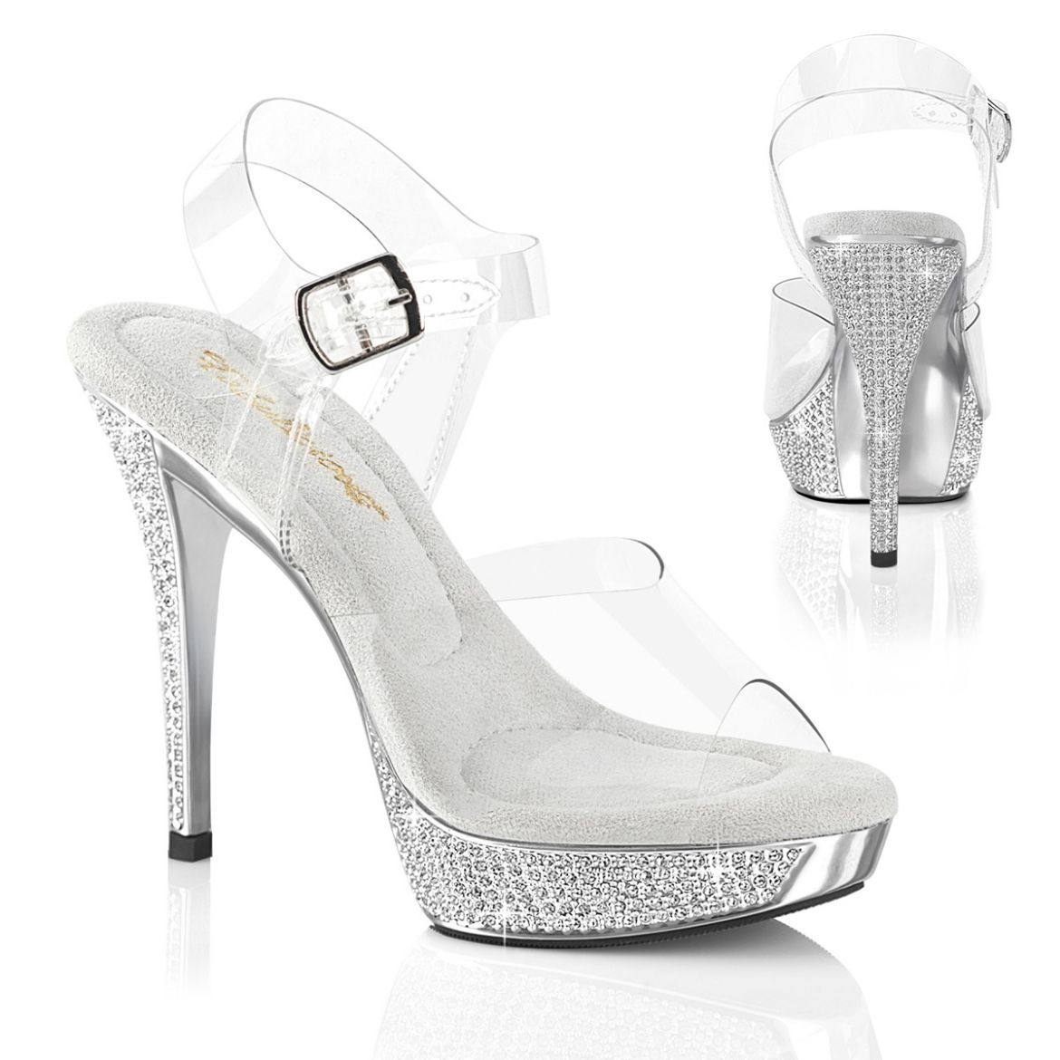 Product image of Fabulicious ATHENA-508 Clr/Slv Chrome 5 Inch Heel 1 Inch PF Ankle Strap Sandal w/RS