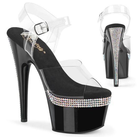 Product image of Pleaser ADORE-708PHRS Clr/Blk 7 Inch Heel 2 3/4 Inch PF Ankle Strap Sandal w/ RS Lines