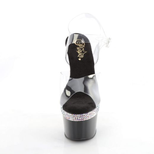 Product image of Pleaser ADORE-708PHRS Clr/Blk 7 Inch Heel 2 3/4 Inch PF Ankle Strap Sandal w/ RS Lines