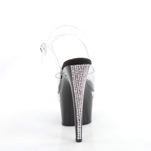 Product image of Pleaser ADORE-708PHRS Clr/Blk 7 Inch Heel 2 3/4 Inch PF Ankle Strap Sandal w/ RS Lines