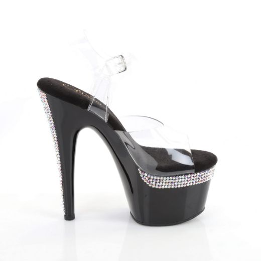 Product image of Pleaser ADORE-708PHRS Clr/Blk 7 Inch Heel 2 3/4 Inch PF Ankle Strap Sandal w/ RS Lines