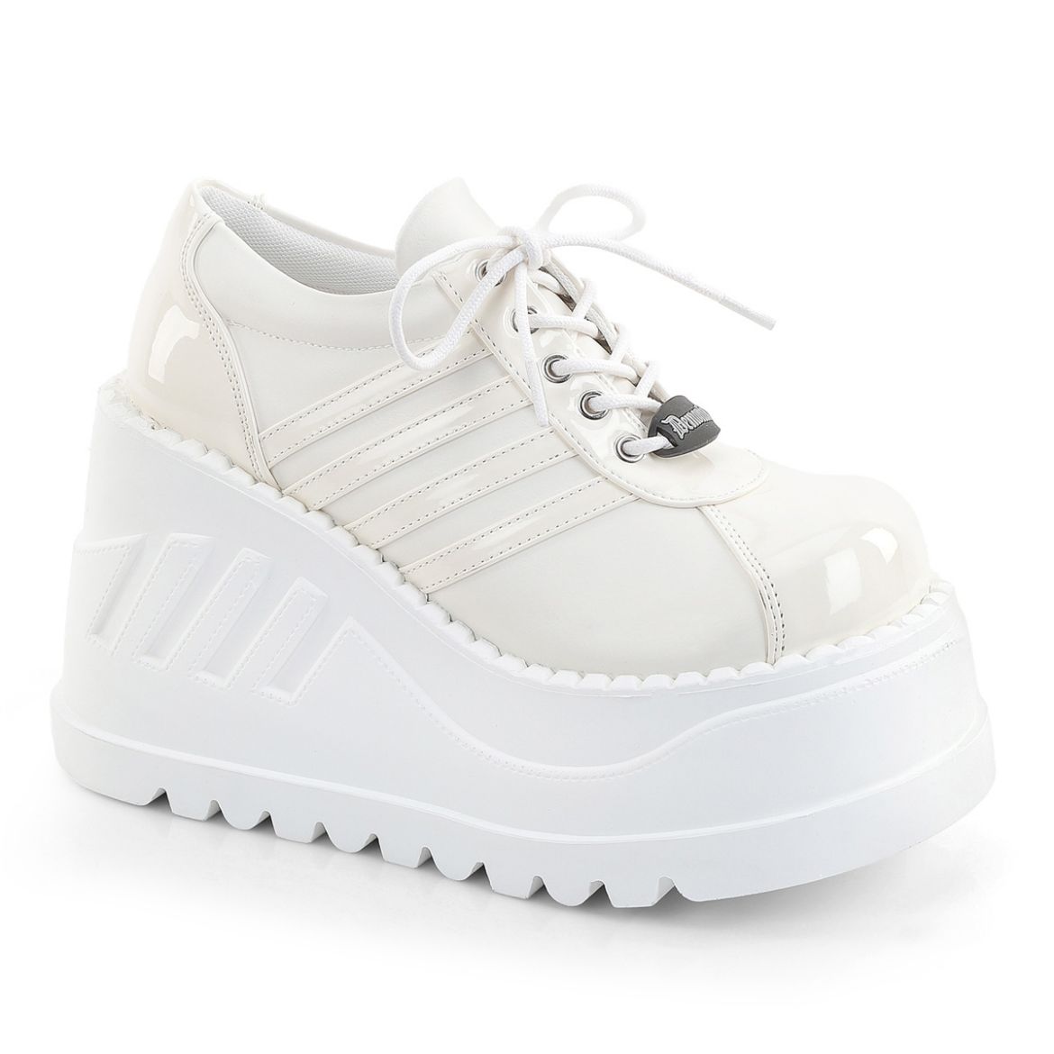 Product image of Demoniacult STOMP-08-1 Off White Pat-Vegan Leather 4 3/4 Inch Wedge PF Lace-Up Shoe