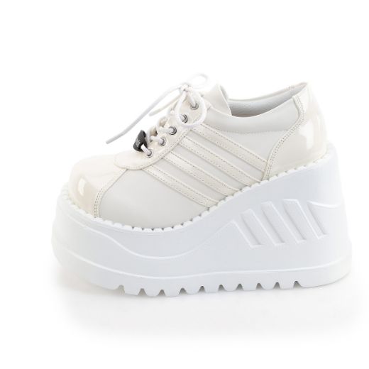 Product image of Demoniacult STOMP-08-1 Off White Pat-Vegan Leather 4 3/4 Inch Wedge PF Lace-Up Shoe
