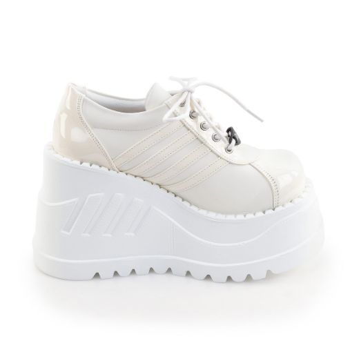 Product image of Demoniacult STOMP-08-1 Off White Pat-Vegan Leather 4 3/4 Inch Wedge PF Lace-Up Shoe