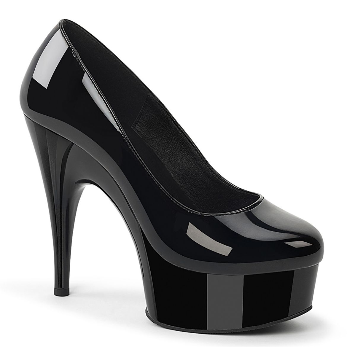 Product image of Pleaser Pink Label REVEL-685 Blk Pat/Blk 6 Inch Heel 1 1/2 Inch PF Pump