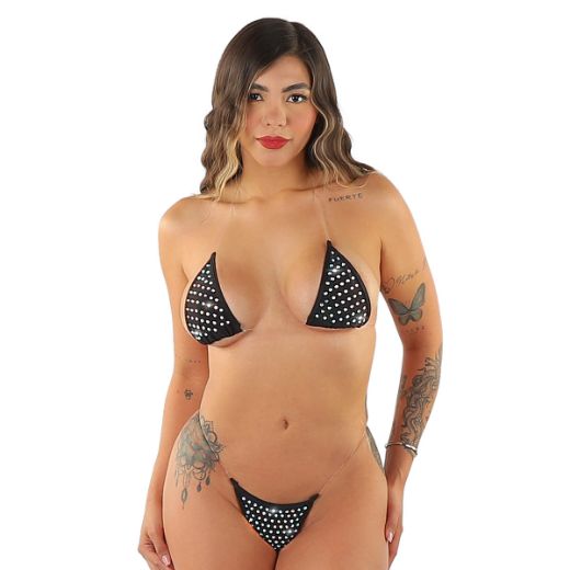 Product image of Pleaser Dancewear CANDY-02RS Black Rhinestone Floating Micro Bikini Set w/ Invisible Strap