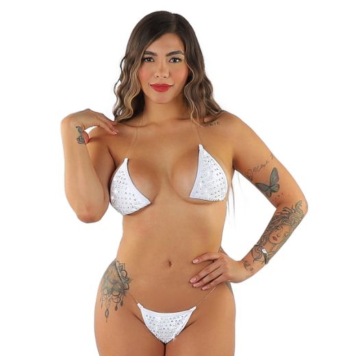 Product image of Pleaser Dancewear CANDY-02RS White Rhinestone Floating Micro Bikini Set w/ Invisible Strap