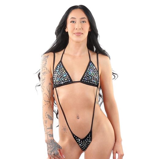 Product image of Pleaser Dancewear JADE-01RS Black RS Triangle Top & Over-the-Shoulder Slingshot Set